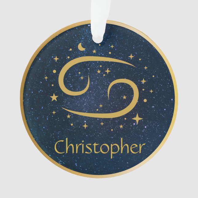 Cancer zodiac gold symbol gold blue personalized ornament (Front)