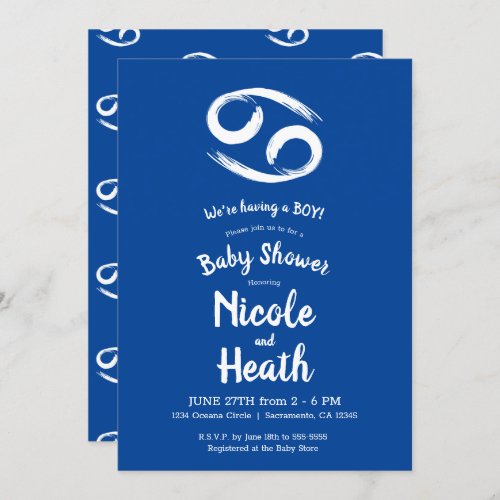 CANCER Zodiac June July Astrology Baby Shower Invitation