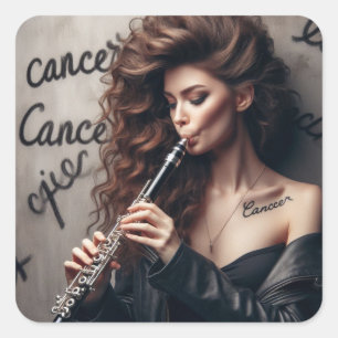 Cancer Zodiac Musician Clarinet Square Sticker