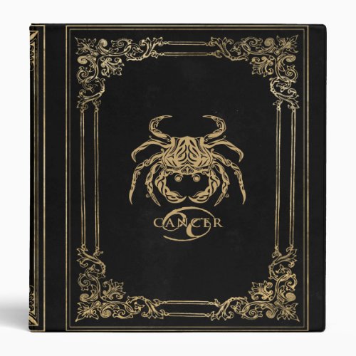 Cancer Zodiac  Ornamental Black and Gold Album 3 Ring Binder