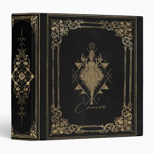 Cancer Zodiac  Ornamental Black and Gold Album 3 Ring Binder