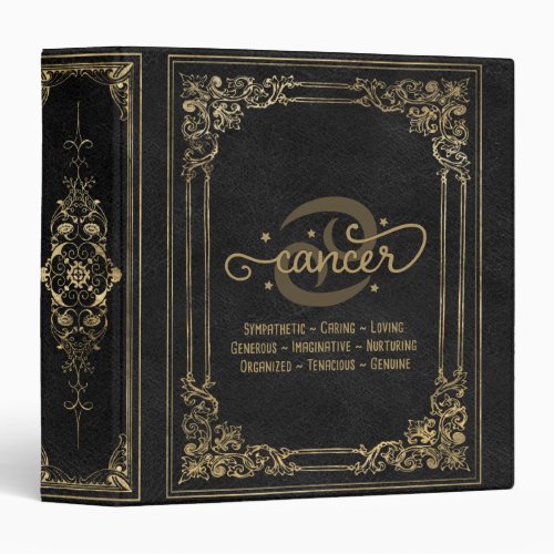 Cancer Zodiac  Ornamental Black and Gold Album 3 Ring Binder