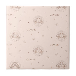 Cancer Zodiac Pattern in Brown and Burgundy Ceramic Tile