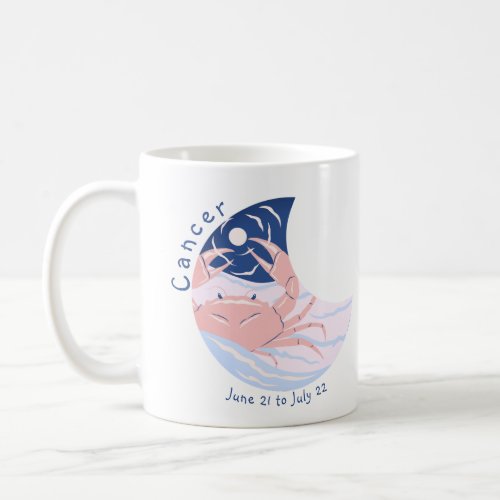 Cancer Zodiac Pink and Blue Pastel Crab  Moon Mug