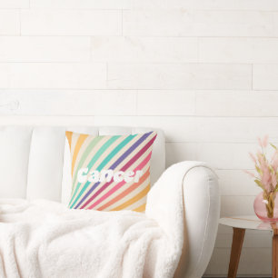 Cancer Zodiac Retro Rainbow Astrology Round Pillow