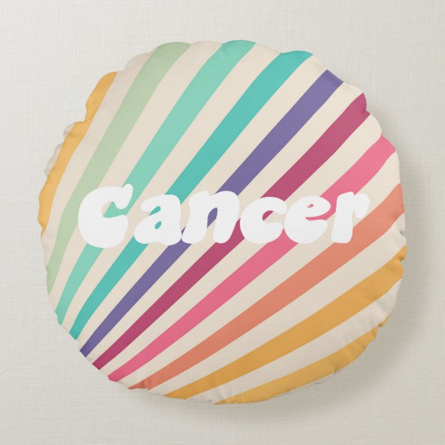 Cancer Zodiac Retro Rainbow Astrology Round Pillow (Front)