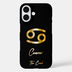 Cancer Zodiac Sign, Black & Gold iPhone 16 Case