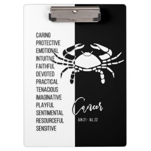 Cancer Zodiac Sign Black & White Clipboard