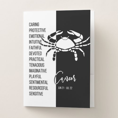 Cancer Zodiac Sign Black  White Pocket Folder