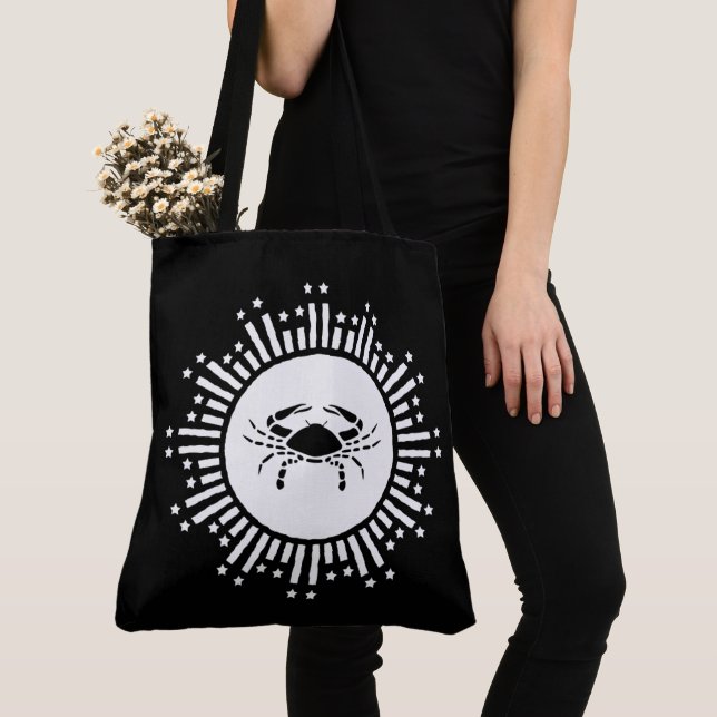 Cancer Zodiac Sign Crab Cosmic Starburst Design Tote Bag (Close Up)
