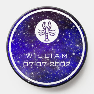 Cancer Zodiac Sign Elegant Custom Name Dark Blue  PopSocket