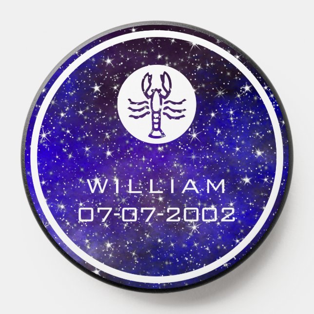 Cancer Zodiac Sign Elegant Custom Name Dark Blue  PopSocket (Popsocket)