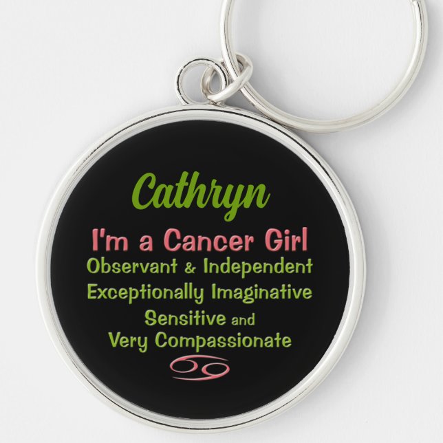 Cancer Zodiac Sign for Girls in Pink and Green Keychain (Front)