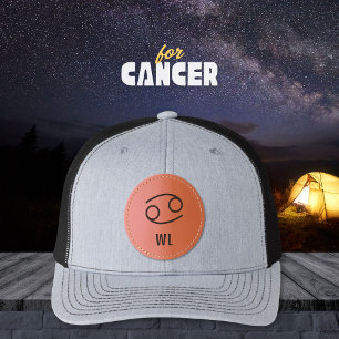 Cancer Zodiac Sign Monogram Leather Patch Hat