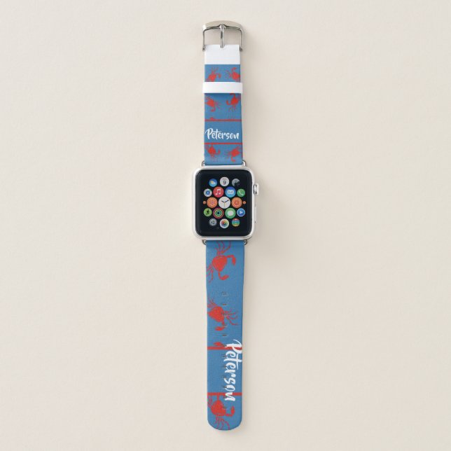 Cancer Zodiac sign on blue Apple Watch Band (Front)