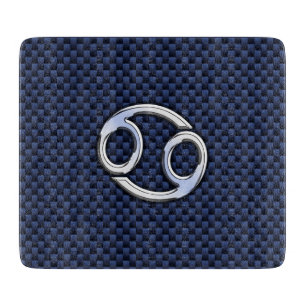 Cancer Zodiac Sign on Blue Carbon Fiber Decor Cutting Board