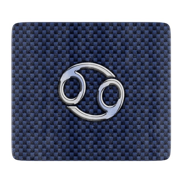 Cancer Zodiac Sign on Blue Carbon Fiber Decor Cutting Board (Front)