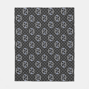 Cancer Zodiac Sign on Charcoal Carbon Fiber Print Fleece Blanket