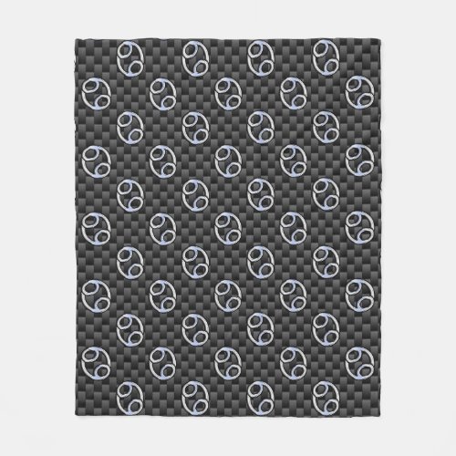 Cancer Zodiac Sign on Charcoal Carbon Fiber Print Fleece Blanket