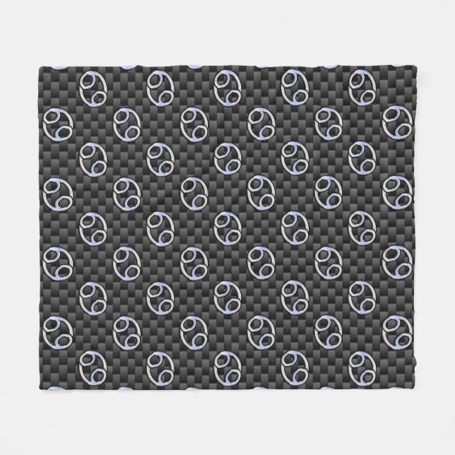 Cancer Zodiac Sign on Charcoal Carbon Fiber Print Fleece Blanket (Front (Horizontal))