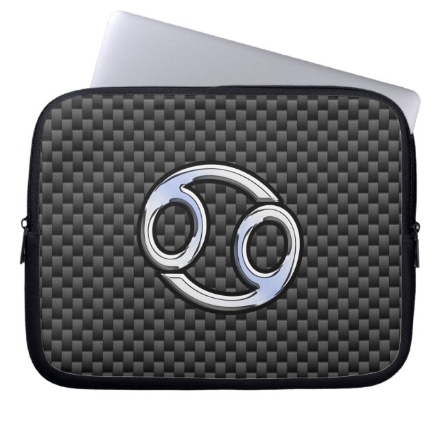 Cancer Zodiac Sign on Charcoal Carbon Fiber Print Laptop Sleeve (Front)