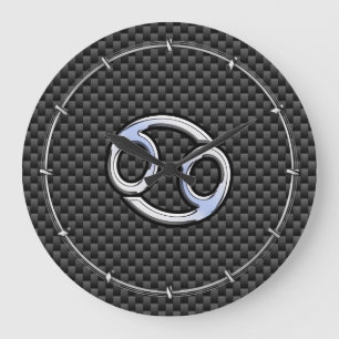 Cancer Zodiac Sign on Charcoal Carbon Fiber Print Large Clock