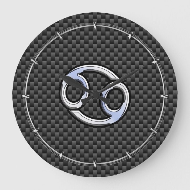 Cancer Zodiac Sign on Charcoal Carbon Fiber Print Large Clock (Front)