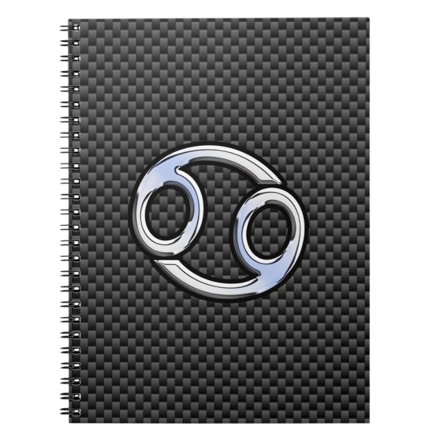Cancer Zodiac Sign on Charcoal Carbon Fiber Print Notebook (Front)