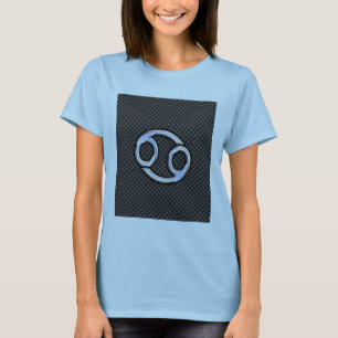Cancer Zodiac Sign on Charcoal Carbon Fiber Print T-Shirt
