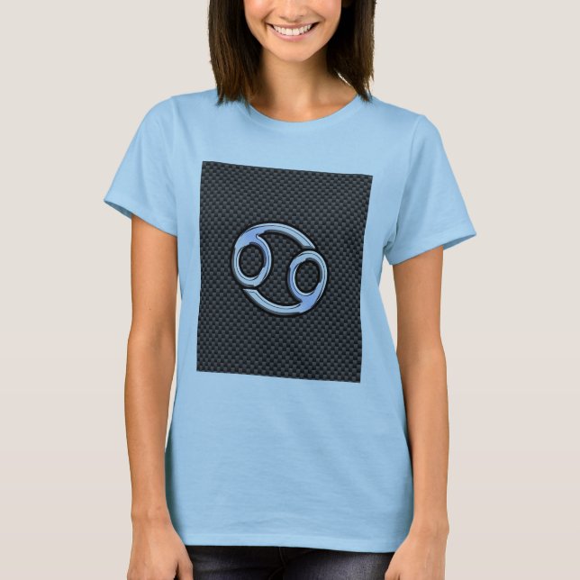 Cancer Zodiac Sign on Charcoal Carbon Fiber Print T-Shirt (Front)