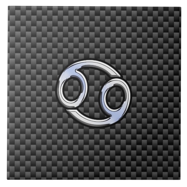Cancer Zodiac Sign on Charcoal Carbon Fiber Print Tile (Front)