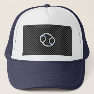 Cancer Zodiac Sign on Charcoal Carbon Fiber Print Trucker Hat