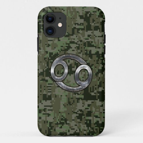 Cancer Zodiac Sign on Green Digital Camouflage iPhone 11 Case