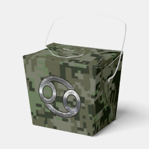 Cancer Zodiac Sign on Green Digital Camouflage Favor Boxes