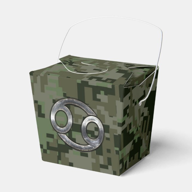 Cancer Zodiac Sign on Green Digital Camouflage Favor Boxes (Front Side)