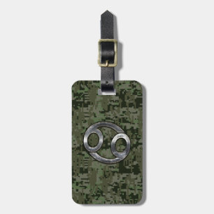 Cancer Zodiac Sign on Green Digital Camouflage Luggage Tag