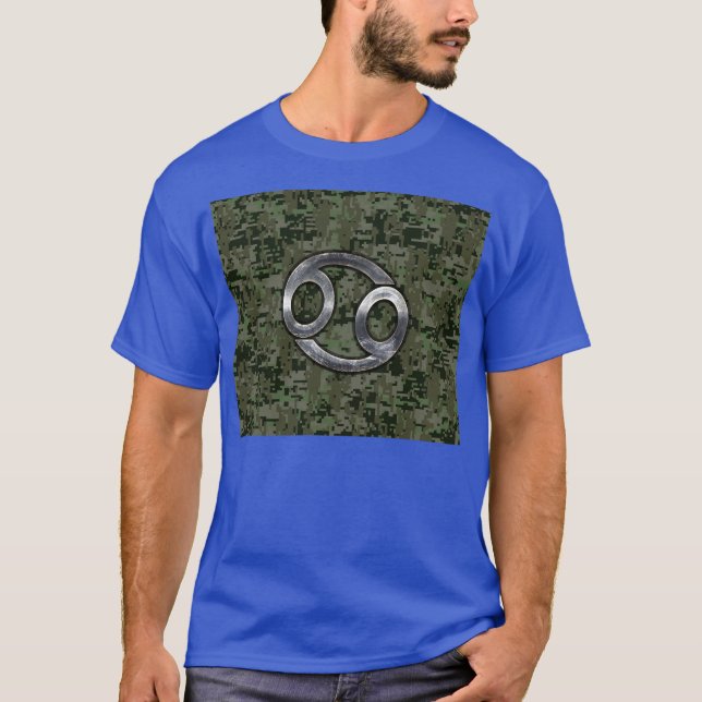 Cancer Zodiac Sign on Green Digital Camouflage T-Shirt (Front)