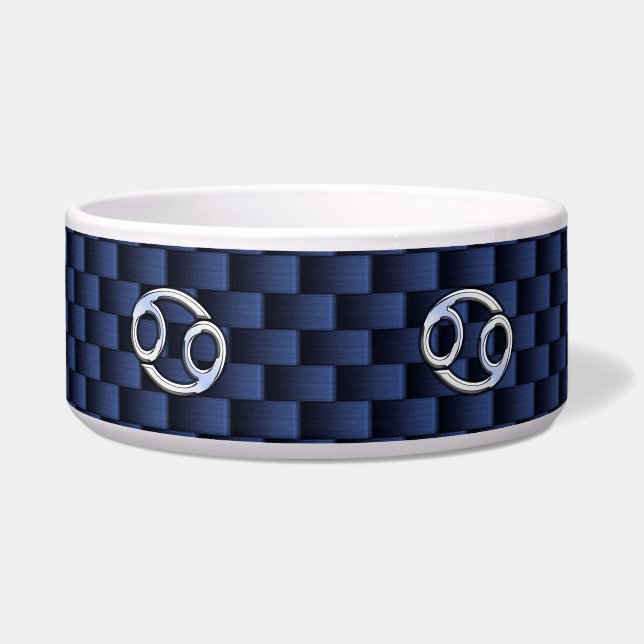 Cancer Zodiac Sign on Navy Blue Carbon Fiber Print Bowl (Front)