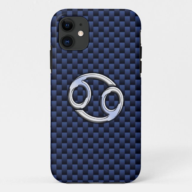Cancer Zodiac Sign on Navy Blue Carbon Fiber Print Case-Mate iPhone Case (Back)