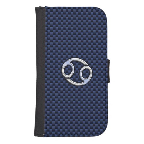 Cancer Zodiac Sign on Navy Blue Carbon Fiber Print Phone Wallet