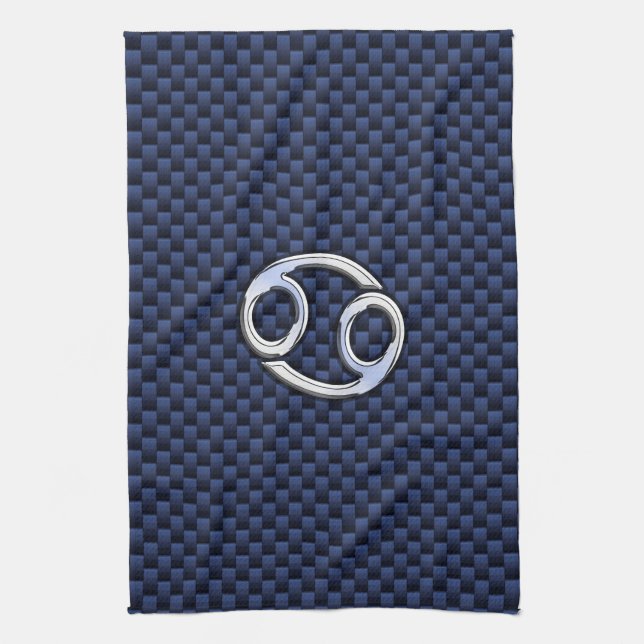 Cancer Zodiac Sign on Navy Blue Carbon Fiber Print Towel (Vertical)