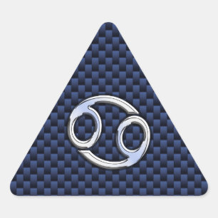 Cancer Zodiac Sign on Navy Blue Carbon Fiber Print Triangle Sticker