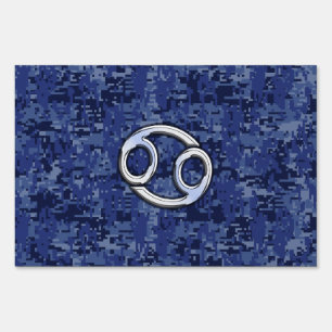 Cancer Zodiac Sign on Navy Blue Digital Camo