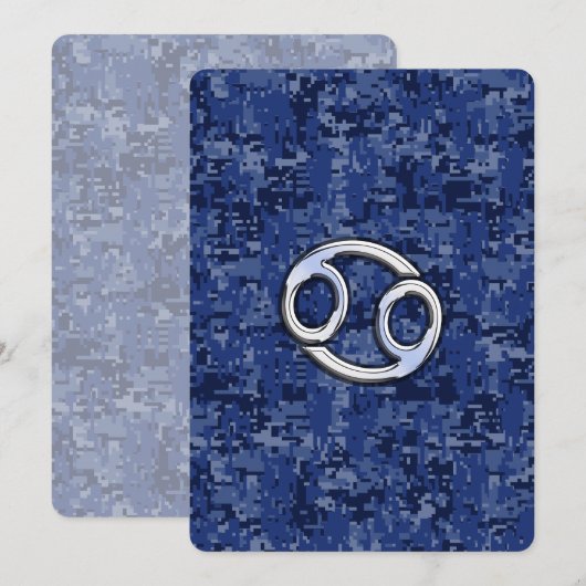 Cancer Zodiac Sign on Navy Blue Digital Camo (Front/Back)