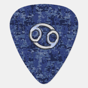 Cancer Zodiac Sign on Navy Blue Digital Camo Guitar Pick