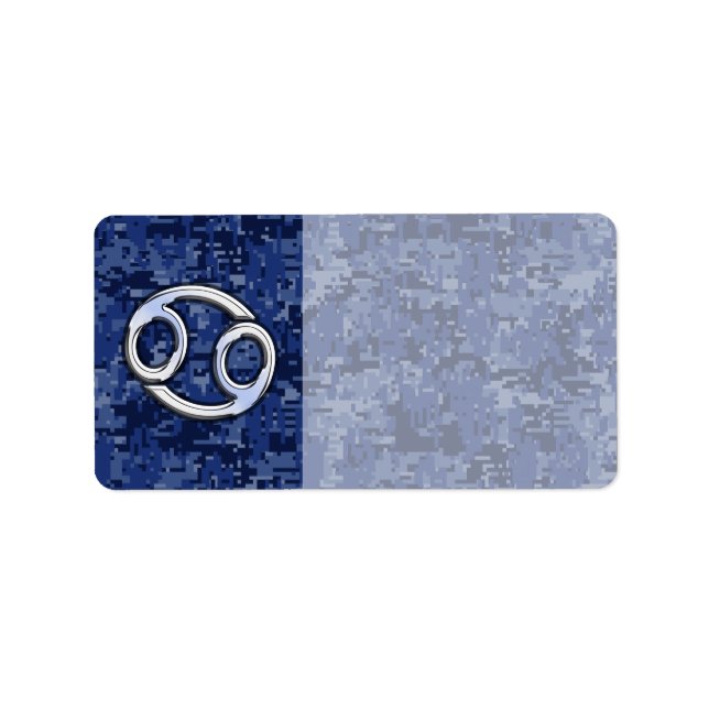 Cancer Zodiac Sign on Navy Blue Digital Camo Label (Front)