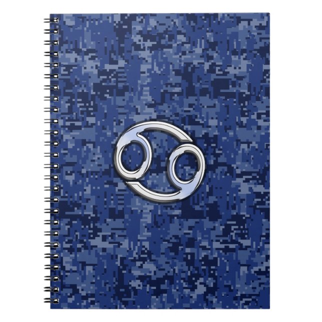 Cancer Zodiac Sign on Navy Blue Digital Camo Notebook (Front)