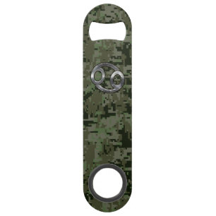 Cancer Zodiac Sign on Olive Green Digital Camo Bar Key