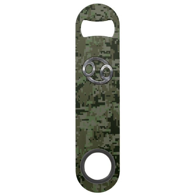 Cancer Zodiac Sign on Olive Green Digital Camo Bar Key (Front)