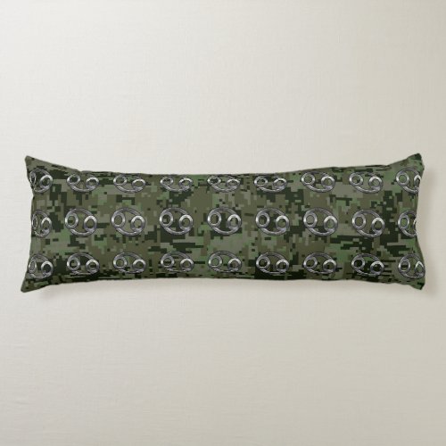 Cancer Zodiac Sign on Olive Green Digital Camo Body Pillow